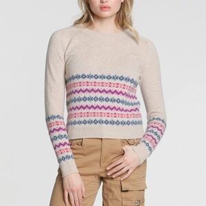 LABEL+tfhread Cashmere Button Back Fairisle - Oatmeal